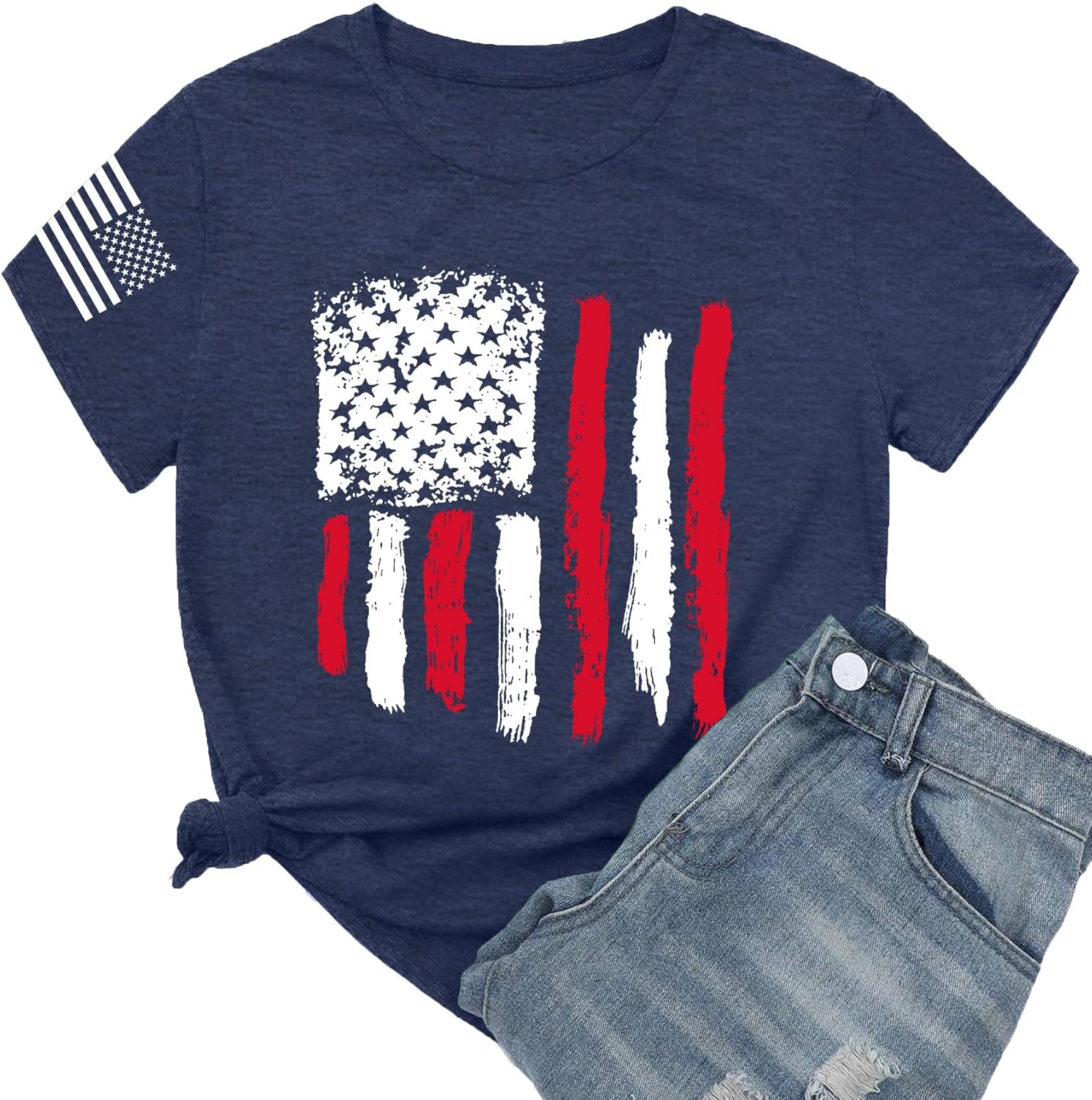 American Flag Shirt Women 4th of July T-Shirt Patriotic Shirt Independence Day Stars Short Sleeve Tops - Image 5