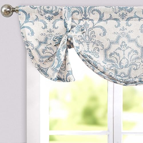 jinchan Cenefa de Lino con Cordón para Cortinas Florales de Lino Estilo Vintage Farmhouse con Medallón Tratamientos para Ventanas Filtrado de Luz