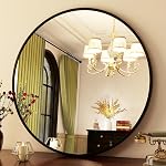 HARRITPURE Round Bathroom Mirror - 20" Black Circle Wall Mirror Aluminum Alloy Frame Hanging Modern Decoration for Vanity, Bedroom, Entryway