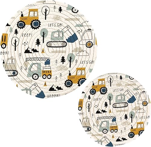 Juego de soportes para ollas de cocina, agarraderas redondas de algodón, almohadillas calientes, alfombrillas calientes, excavadora de camión