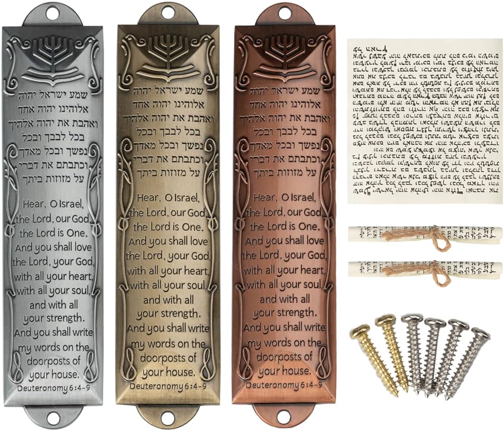 Exselens Mezuzah Set of 3 Jewish Door Mezuzah with English