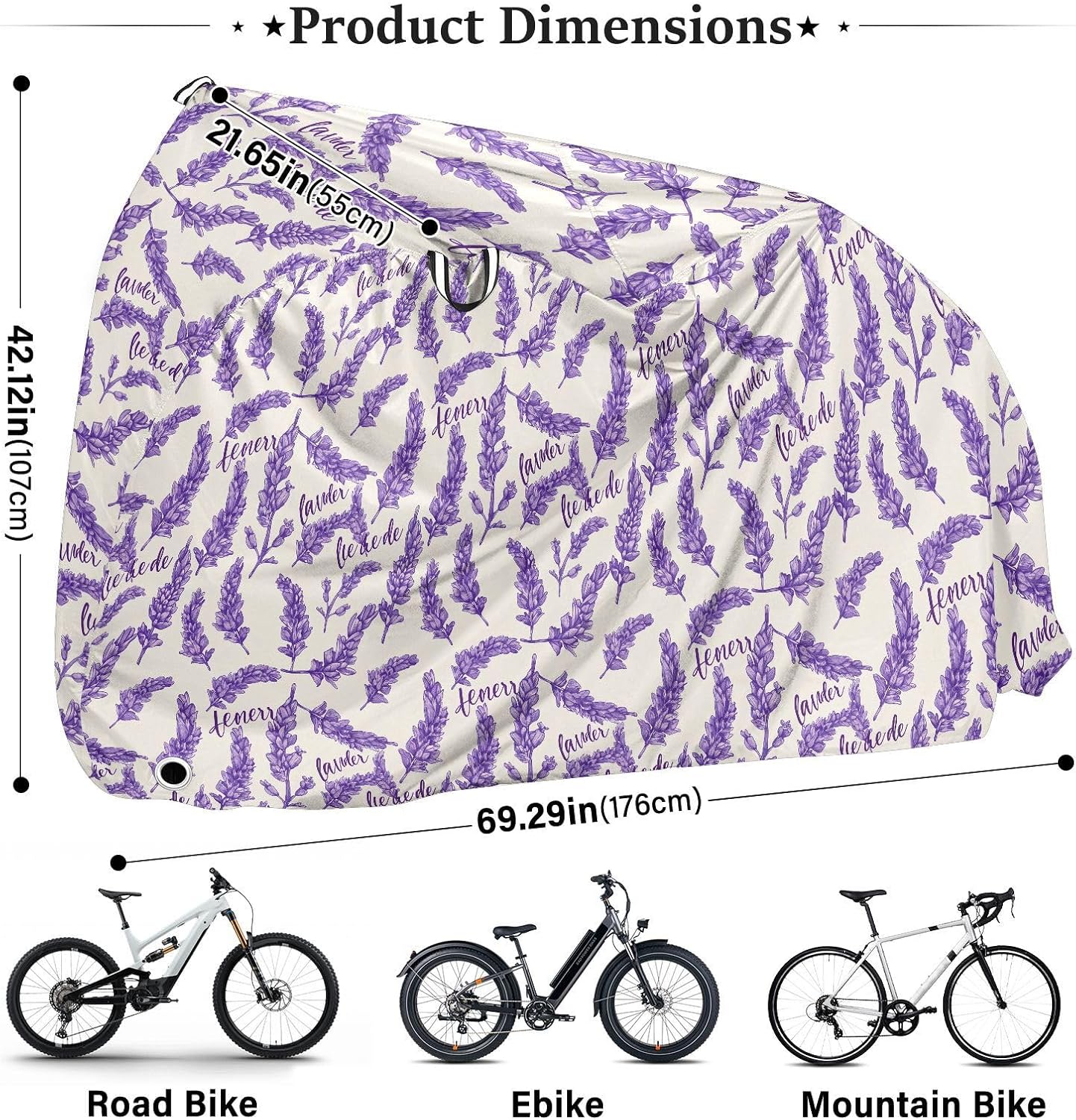 ALAZA Lavender Flower Floral Bike Cover Waterproof Outdoor Ebike Bicycle Covers Tarp Protection for 1/2 Bikes, Sun UV Dust Wind Proof