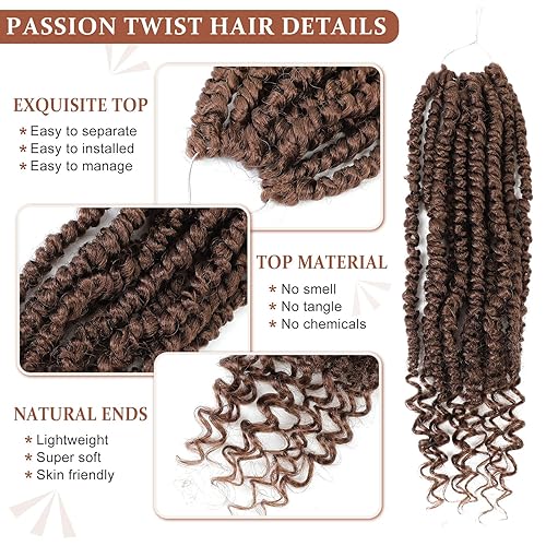 Miniatura 3 de Admutty Pelo de ganchillo pretrenzado de 12 pulgadas, cabello de ganchillo Passion Twist 8 paquetes de cabello pretrenzado de Passion Twist, cabello