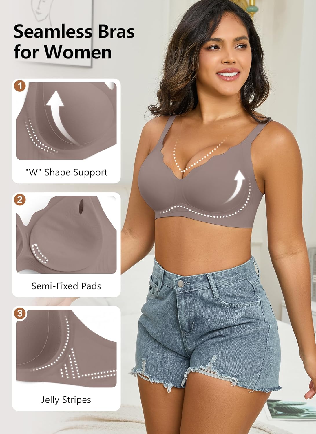 Wavy Wireless Bras Push Up Bralette Seamless Wirefree Plunge Bra Everyday Bras for Women No Underwire Full Coverage - Image 3
