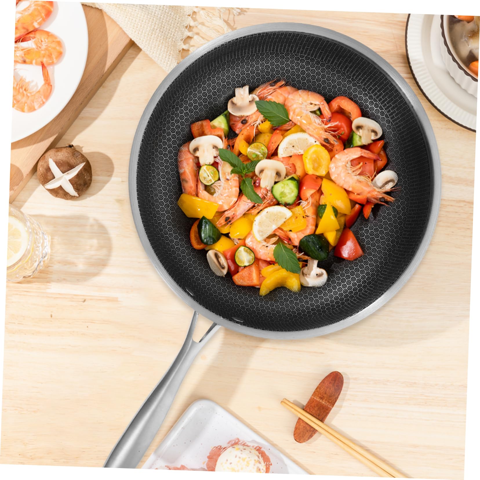 Alipis Padella in Acciaio Inossidabile per Cucina Domestica, Antiaderente con Alta Capacità Termica, Facile da Pulire, per Friggere Uova, Pesce e Crostacei