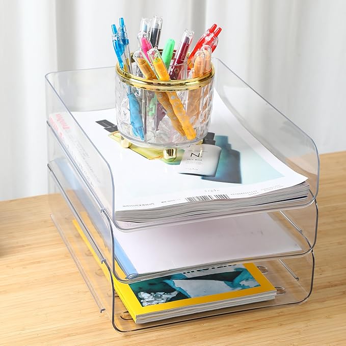 (4pcs Pack) Stackable Paper Trays,Letter Tray Organizer,Office Desktop ...