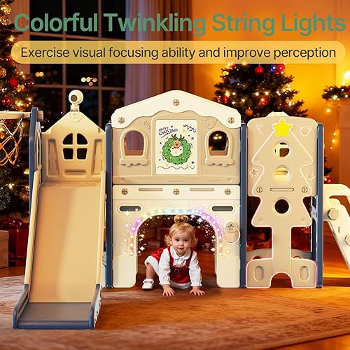 Miniatura 2 de BIERUM Juego de tobogán 10 en 1 para niños pequeños - Tobogán para bebés de 1 a 3 años con luces coloridas, pizarra para dibujar y tablero de Combo