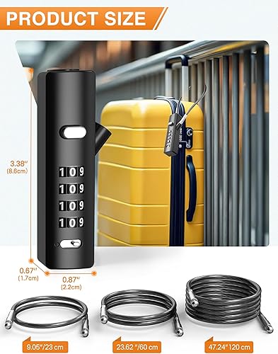 Miniatura 2 de Cerradura de equipaje con cable combinado de 4 dígitos con 3 cables de acero intercambiables, Negro -, 1 paquete, Moderno