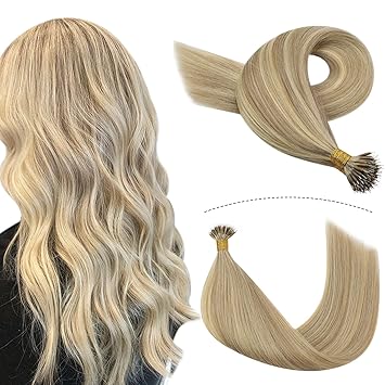 16, Dark Ash Brown With Golden Blonde: Youngsee Remy Nano Loop Fusion Human Hair Extensions 16