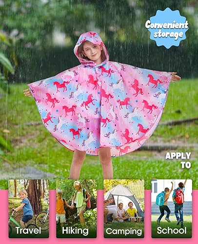 Vista 30 de WAWSAM Poncho de lluvia ligero para niños, impermeable, reutilizable Azul (Space Blue)