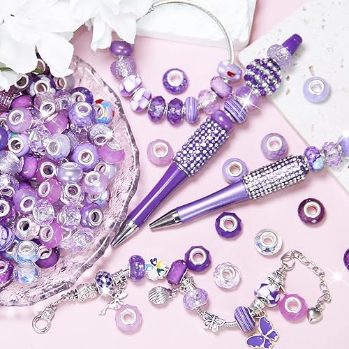 Vista 61 de Cuentas de agujero grande negro europeo para bolígrafos, 100 piezas surtidas de agujeros grandes de hadas, varita de jardín, cuentas espaciadoras