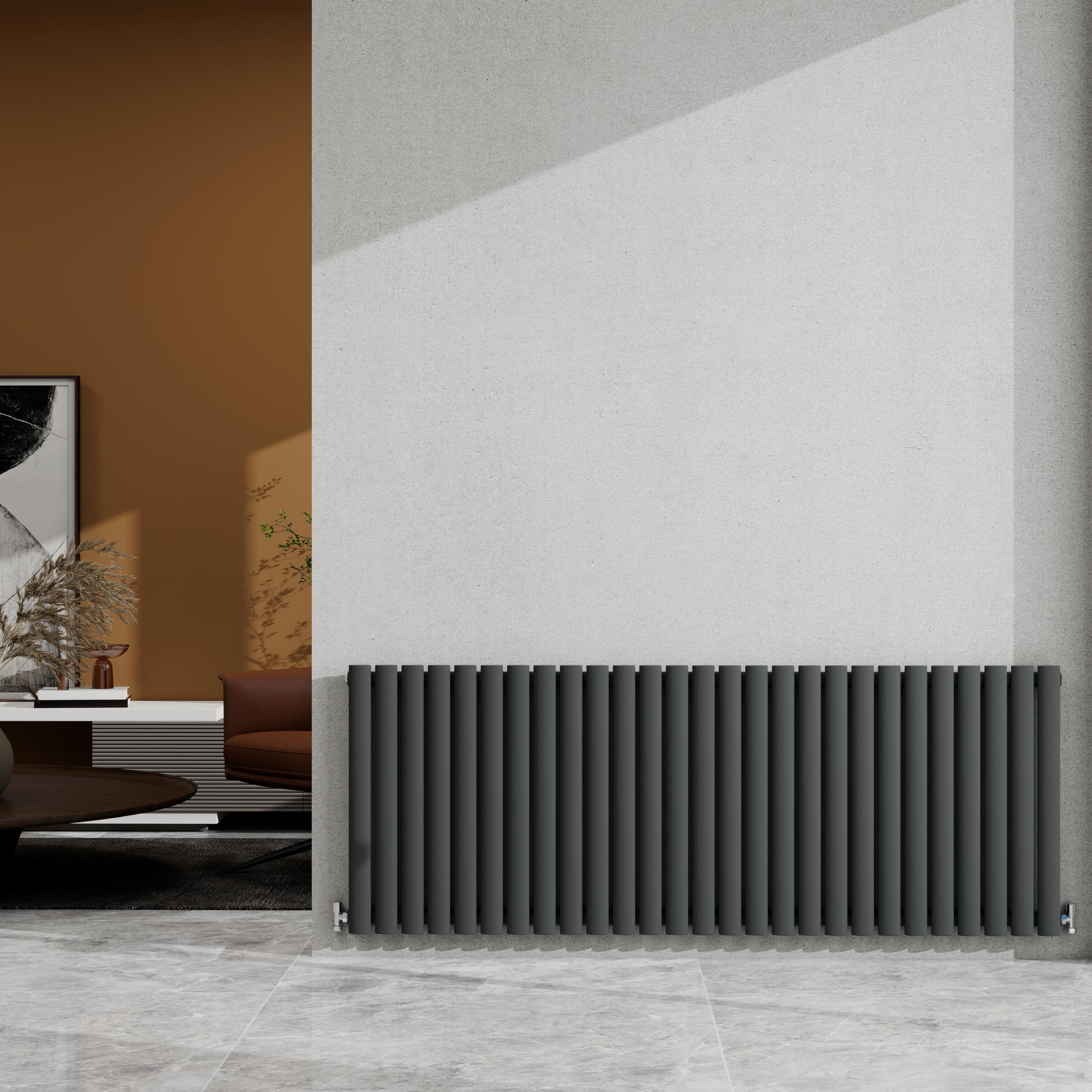 600×1593mm Anthracite Single Oval Column Radiator Horizontal 4202 BTU