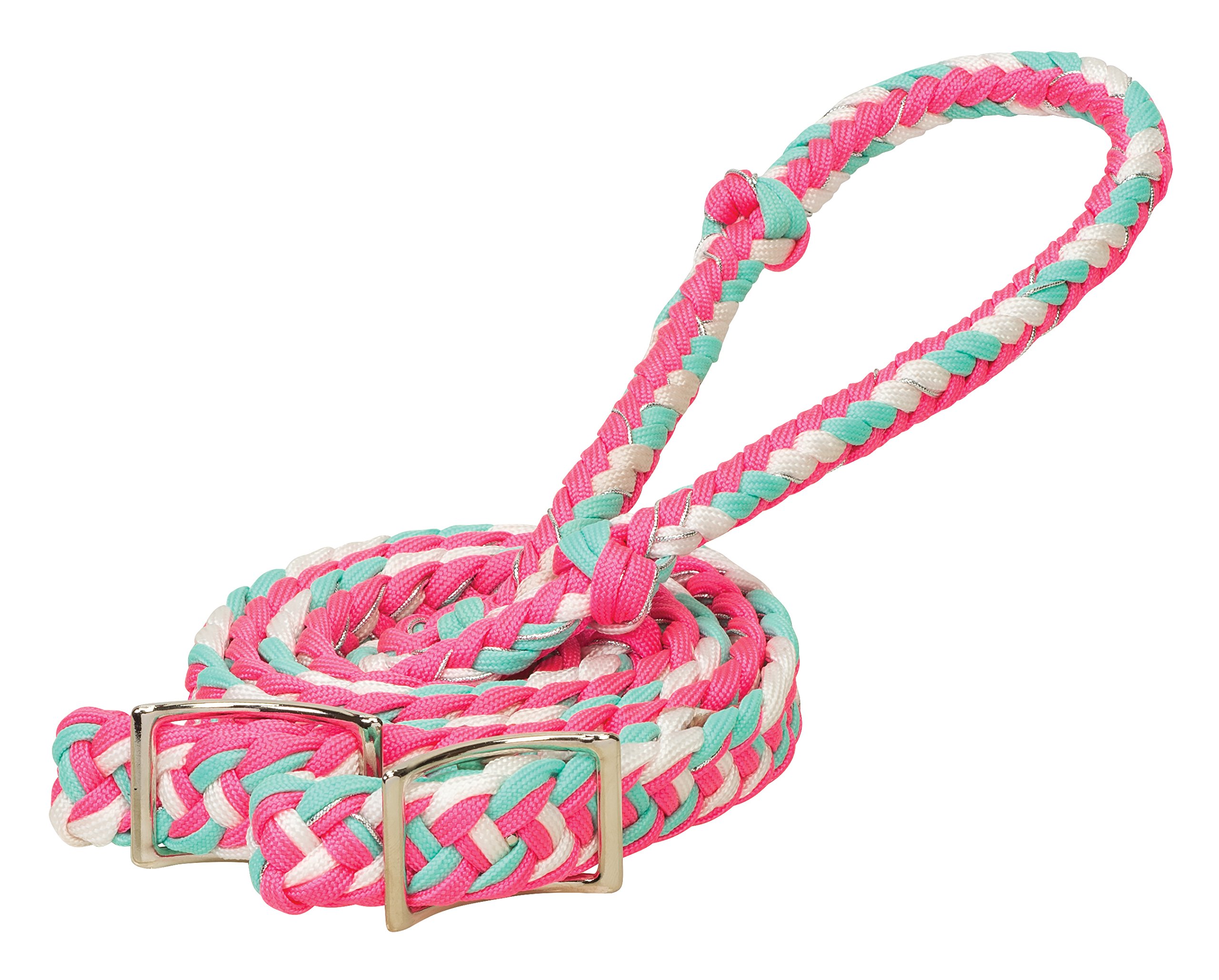 Weaver Leather - Rienda Trenzada de Nailon, Weaver - Riendas de Nailon Trenzado, Color Rosa y Blanco, 35-2051-B19, Rosa/Blanco/Mint/Sparkle, 1/2" x 8'
