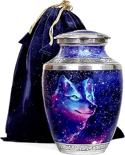 hlc Cosmic Galaxy Wolf Cremation Large Urn for Human Ashes - Adult Funeral Urn Handcrafted - Affordable Urn for Ashes (Adult (200 lbs) â€“ 10.5 x 6 â€œ, Urn)