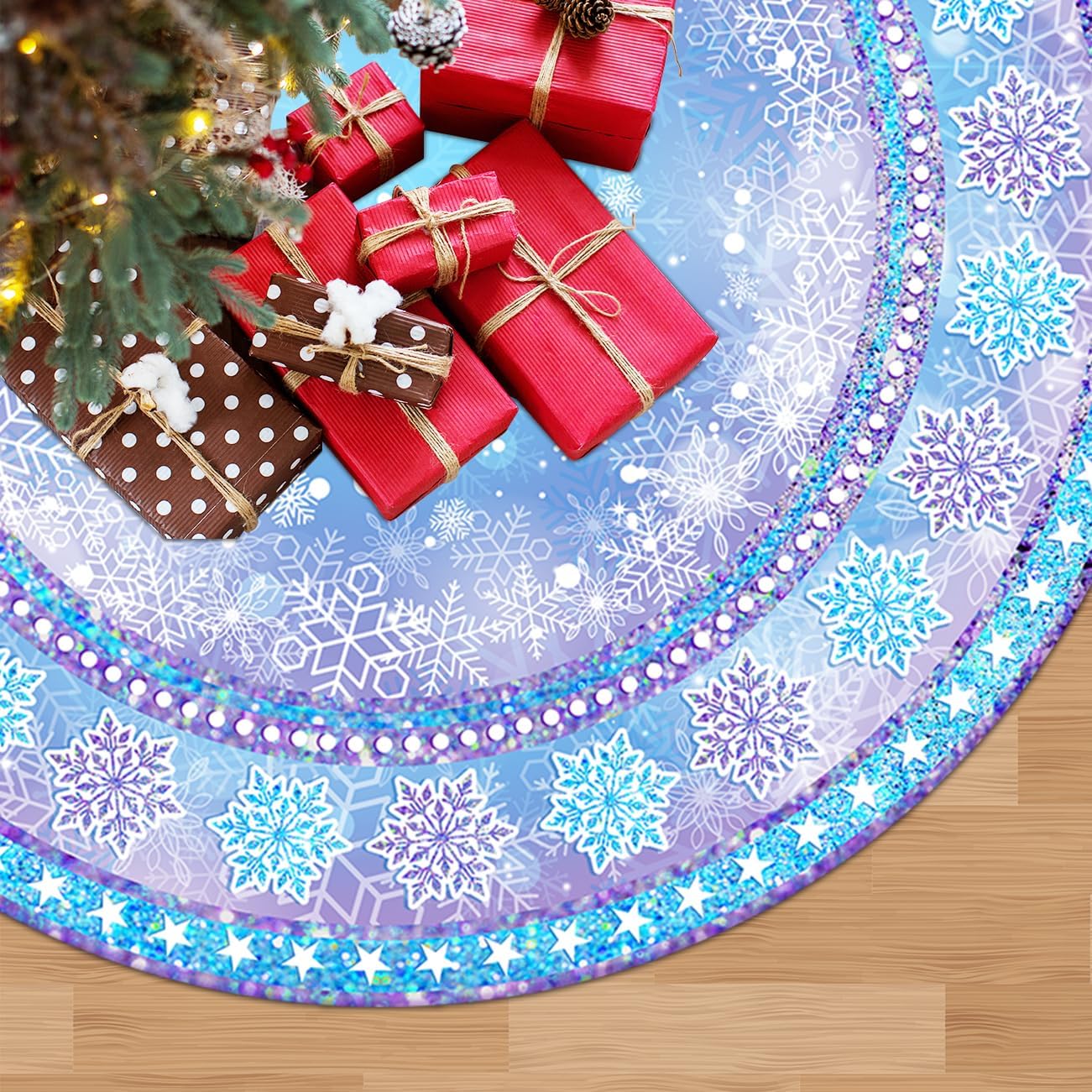 48 Inch Snowflake Christmas Tree Skirt Blue and White Snow