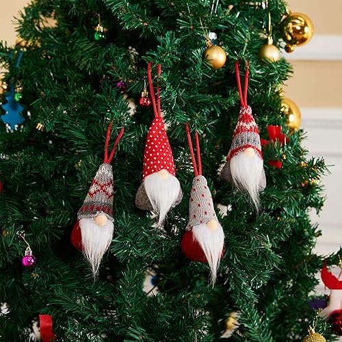 Miniatura 3 de Skylety 4 piezas de gnomos colgantes para árbol de Navidad, hechos a mano, sombrero de gnomo sueco Tomte, adornos de felpa escandinavo de barba de