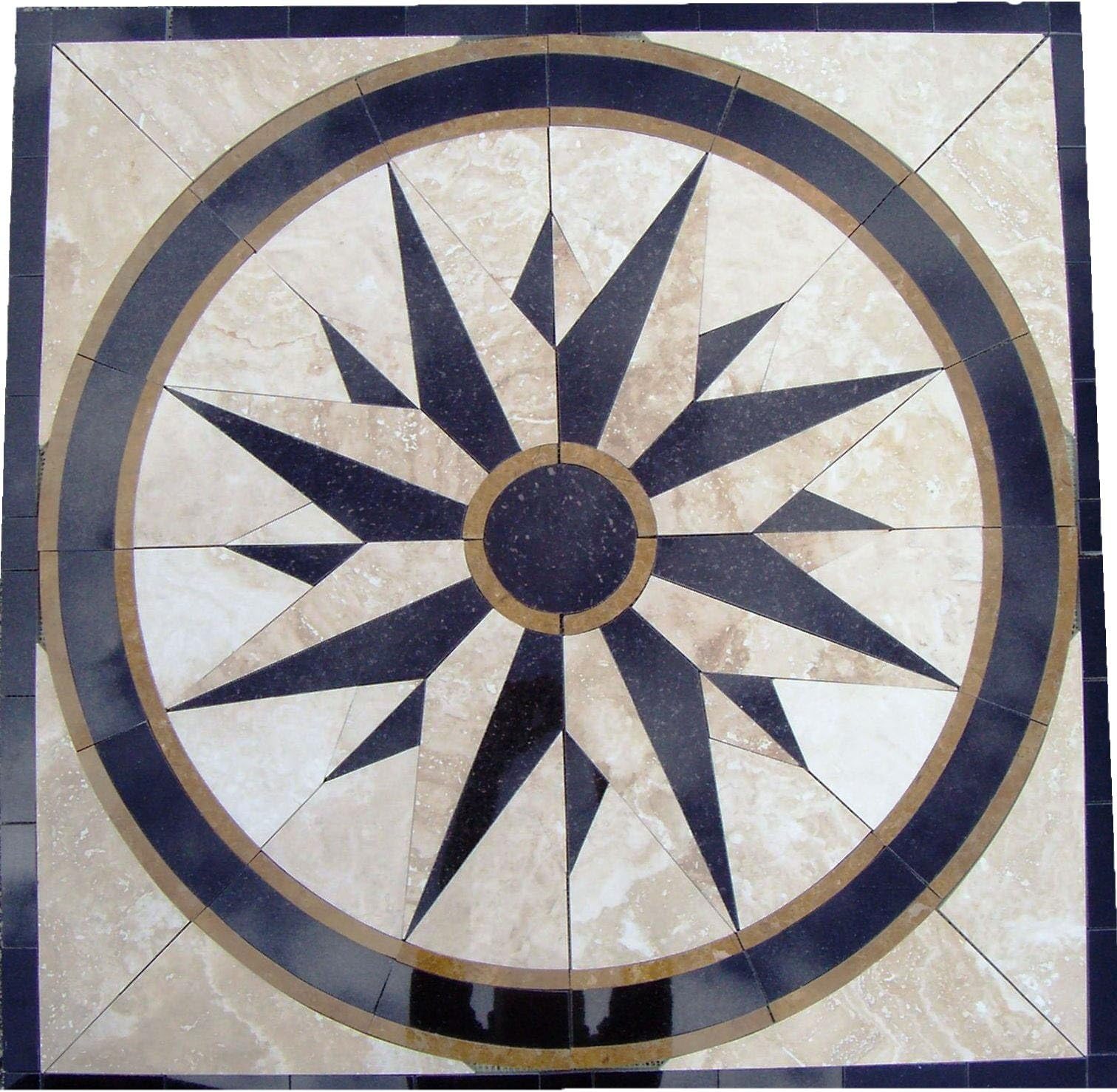 Tile Floor Medallion Marble Mosaic North Star Design 24"