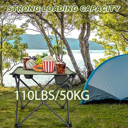 Miniatura 4 de Mesa plegable de campamento portátil de alta resistencia mesa plegable pequeña ligera para exteriores con 2 portavasos y bolsas de transporte para