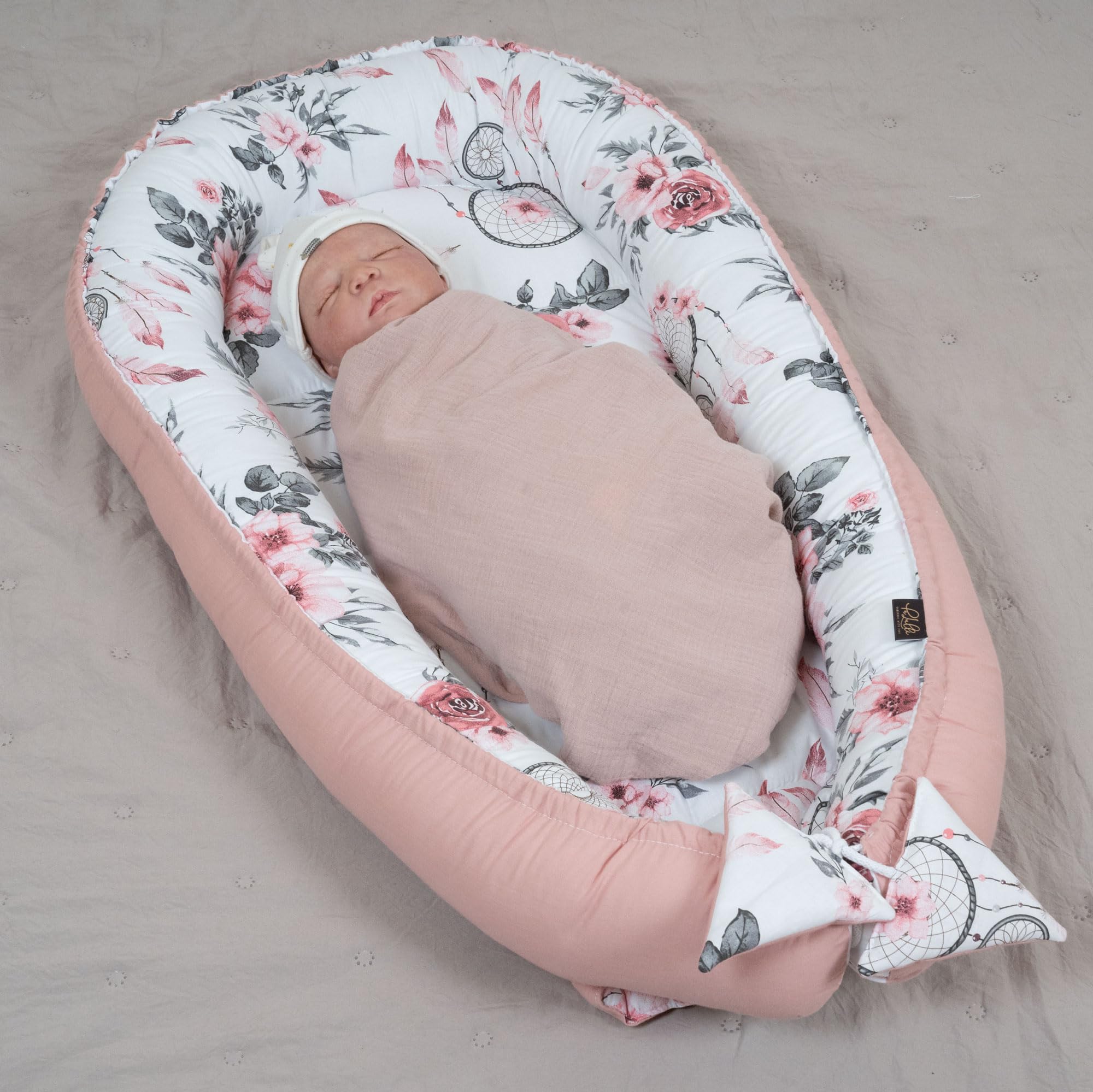 PaLulli Nido de Peluche de 2 Caras, Nido de Bebé, Cuna de Viaje, Cambiador de Cama, Capullo para Cuna de Bebé, 100% Algodón Oeko Tex (Rosa Soñador)