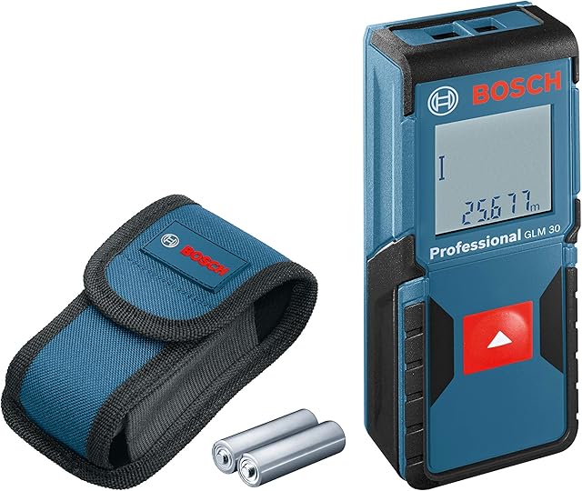 Bosch Professional 601072570 Laser Measure GLM 30 (Single-Button Use, Imperial System, Measuring Range: 0.49 - 98 ft, 2 x 1.5 V Batteries, Protective Bag), Blue, 20.0 mm*100.0 mm*40.0 mm