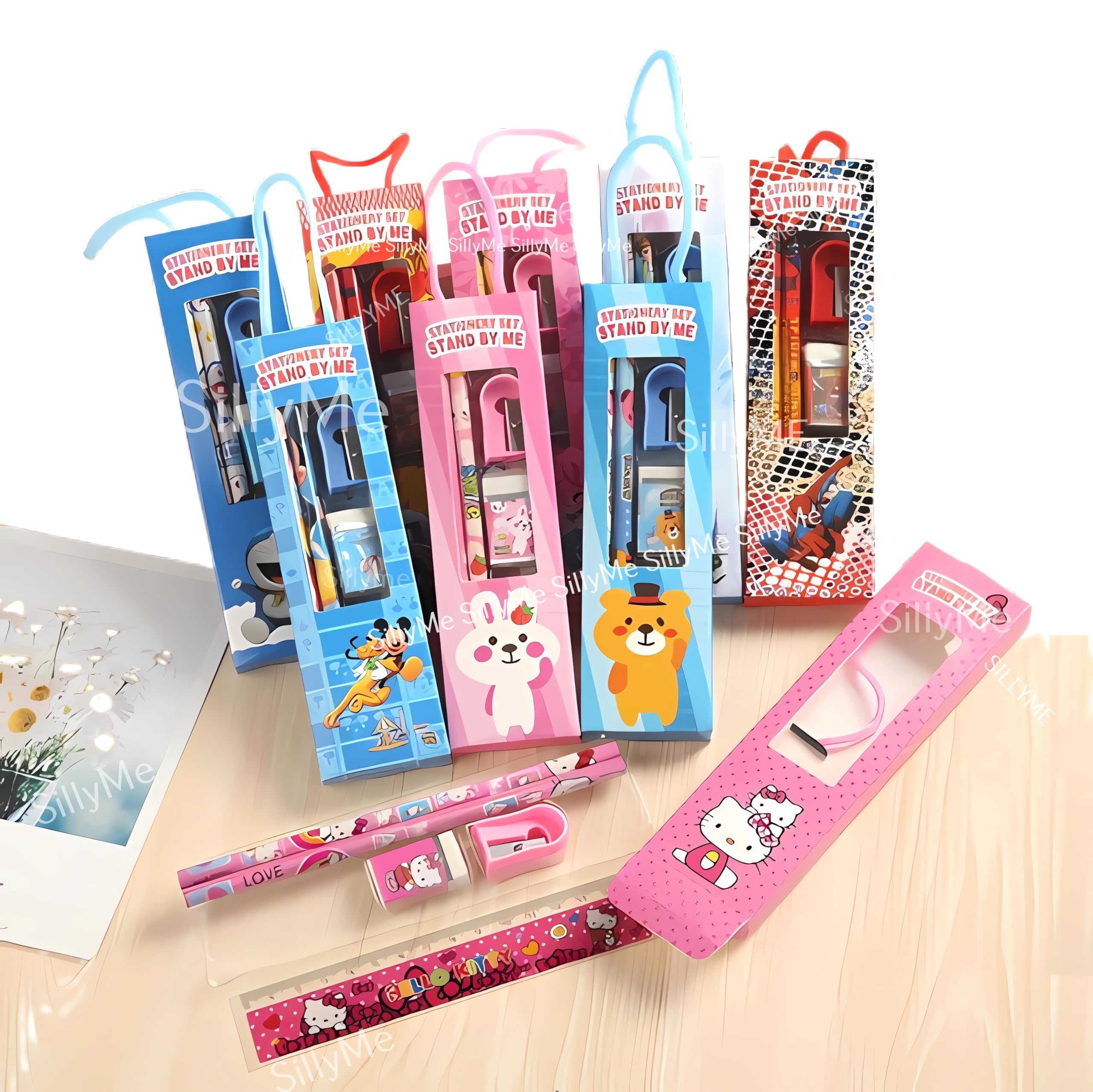 SILLYME 6Pcs Stationery Set For Return Gifts Birthday Party For Kids-Pencil ,Scale ,Eraser-Best Birthday Return Gifts For Kids In Bulk-Return Gifts For Kids Age 3 4 5 6 7 8 12,Ink_Grey