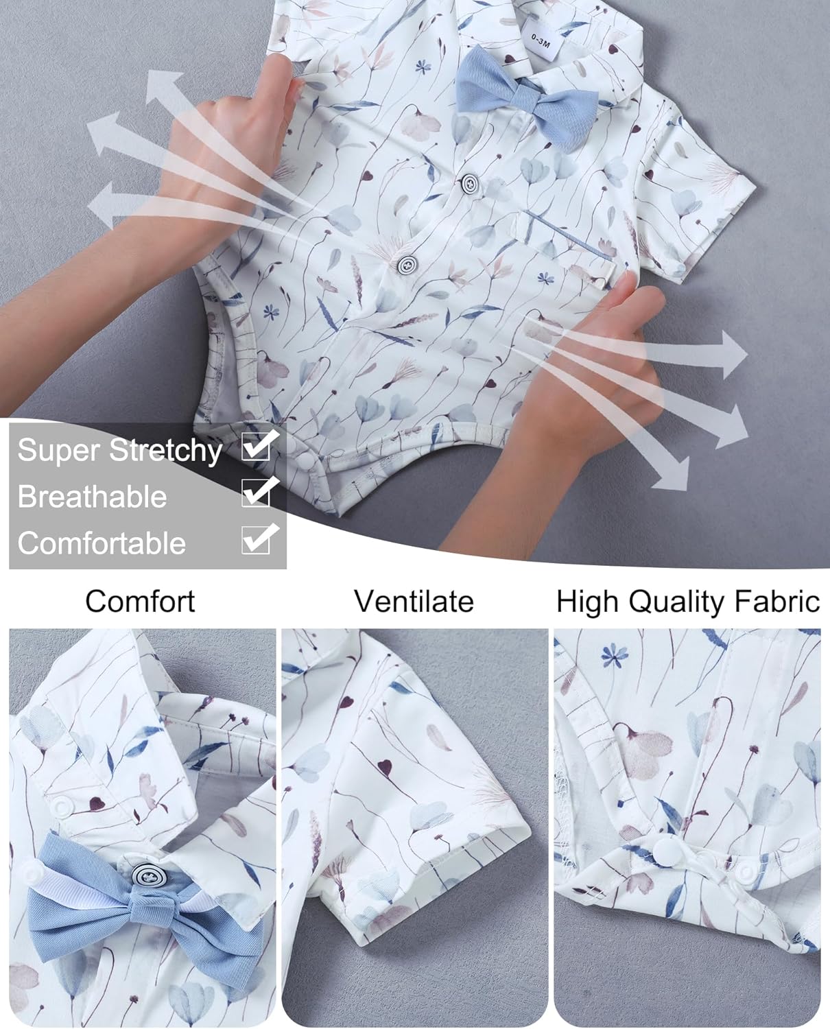 ZOEREA Baby Boy Clothes Suit Infant Short Sleeve Gentleman Outfits Dress Shirt+Bowtie+Suspender Shorts 0-18M - Image 4