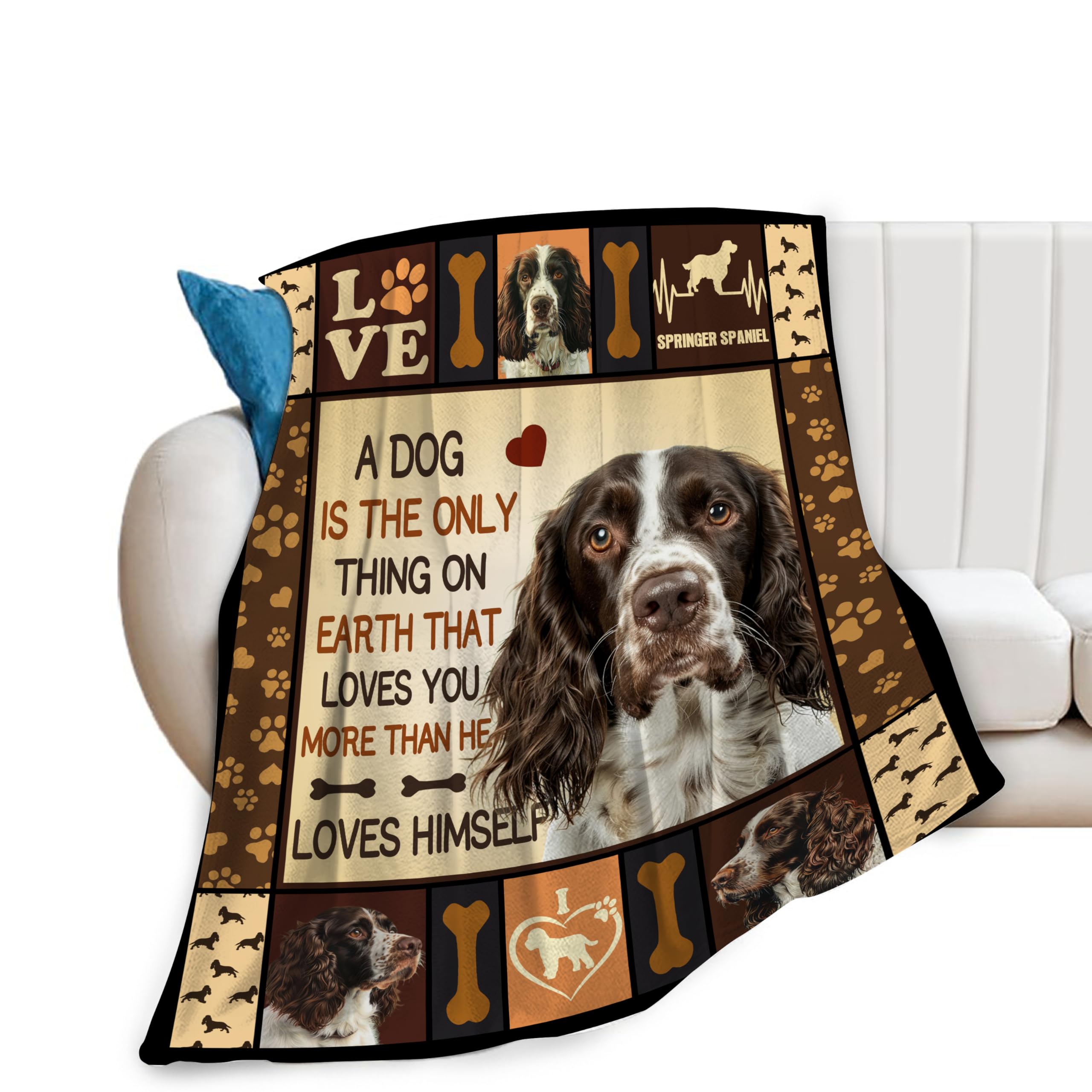 Zltegako Women's Springer Spaniel Blanket Dog Throw Blanket Cozy Fleece Flannel Bedding Springer Spaniel Gifts For Men Boys Girls Adult Lover Stuff Plush For Couch Sofa Bed Decor 50"X60"