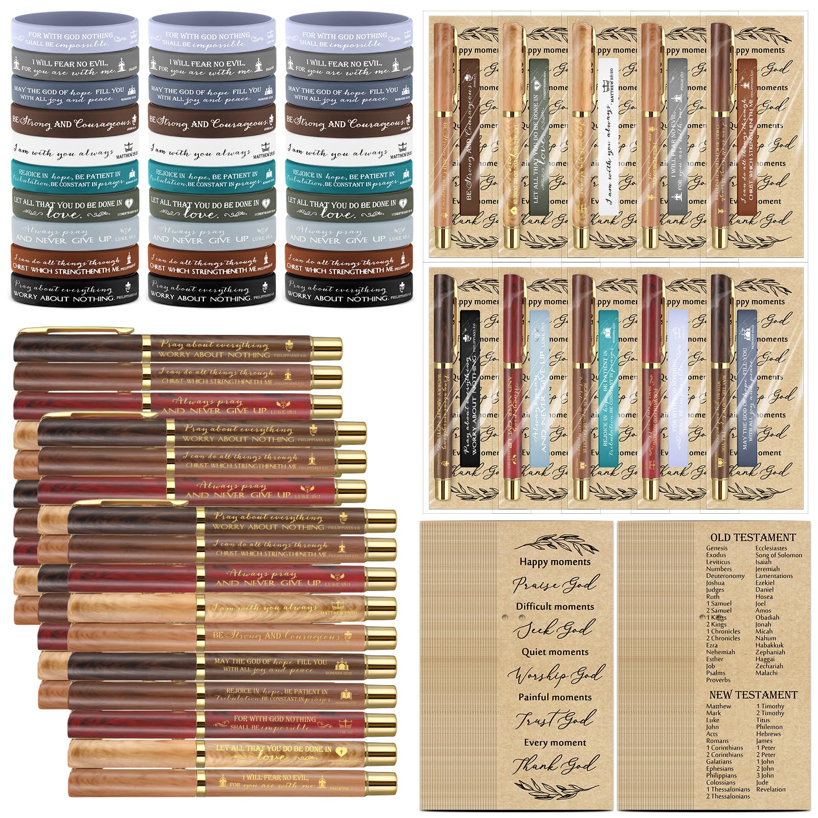 Sayglossy 30 Set Christian Easter Gifts Bulk Religious Bible Verse Pen Silicone Bracelets Scripture Bookmark Inspirational Easter Baskert Stuffers for