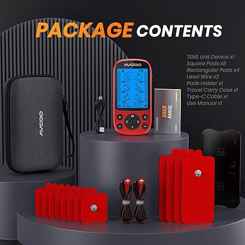 Miniatura 8 de Estimulador muscular de unidad TENS de doble canal, máquina EMS TENS 3 en 1 con 24 modos y 40 niveles, masajeador EMS recargable para alivio del