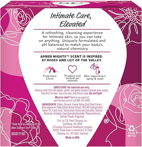 Miniatura 7 de Summer's Eve Amber Nights Daily - Toallitas refrescantes femeninas, eliminan el olor, pH equilibrado, 16 unidades, paquete de 12