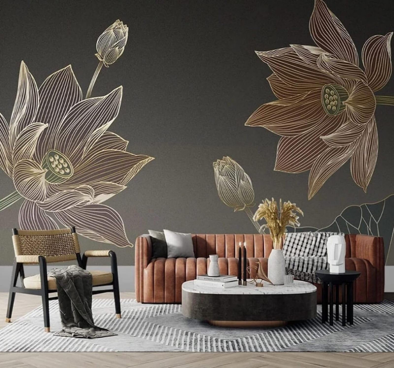 XLMING Minimalist Lines Elegant Lotus Art 3D Wallpaper Luxury Home Dining Decor Paste Sofa Living Room The Wall for Bedroom Mural-300cm×210cm