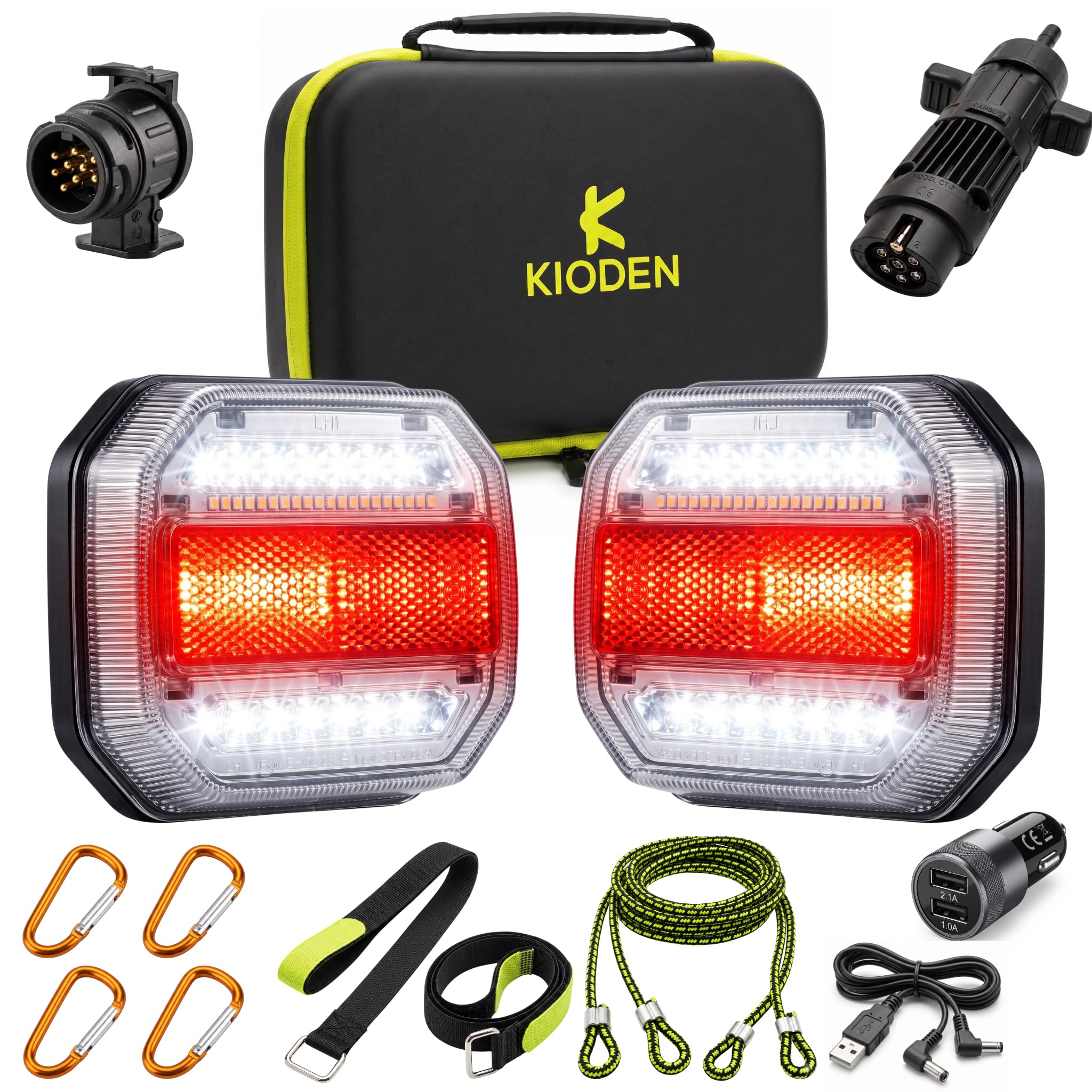 KIODEN Pilotos Traseros Remolque LED Inalámbricos, Fijación Magnética | Kit Luces Homologadas Recargables 10h IP65 12V, Adaptador Enchufe 7 a 13 Pines Incluido, Caravana, Anticaída