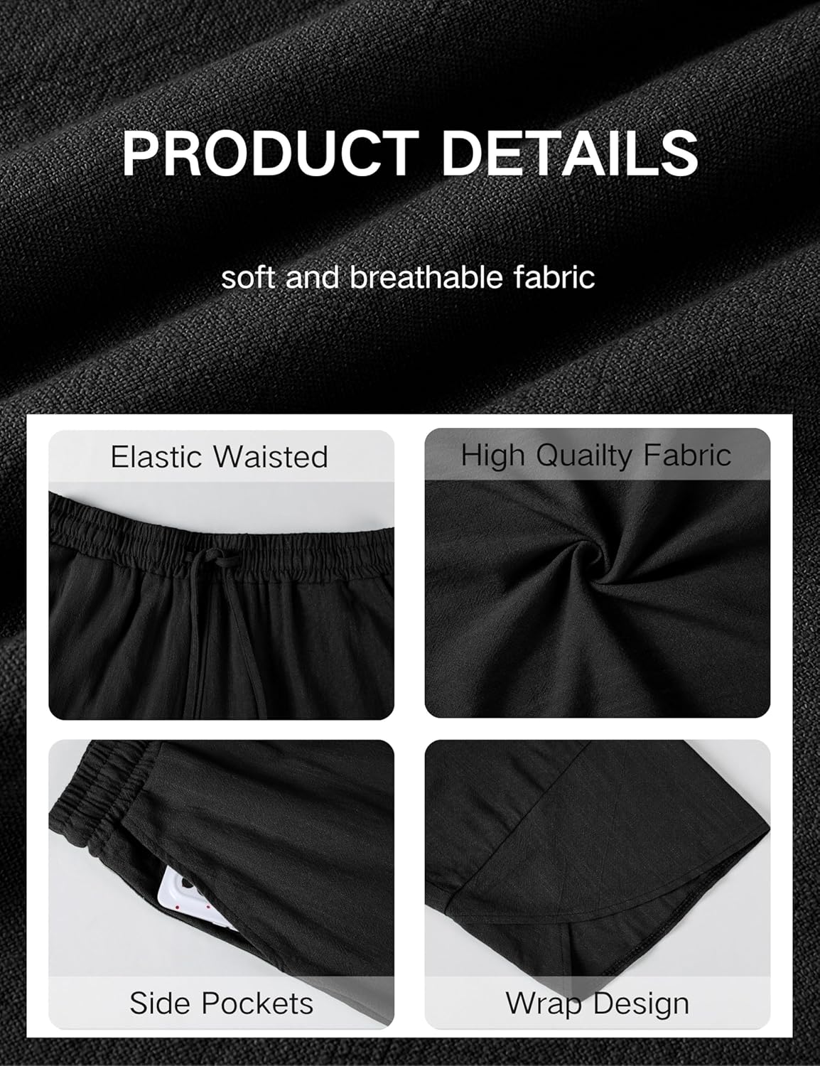 Xiaoxuemeng Wide Leg Linen Pants for Women Elastic Waisted Baggy Barrel Pants Lounge Harem Pants - Image 4