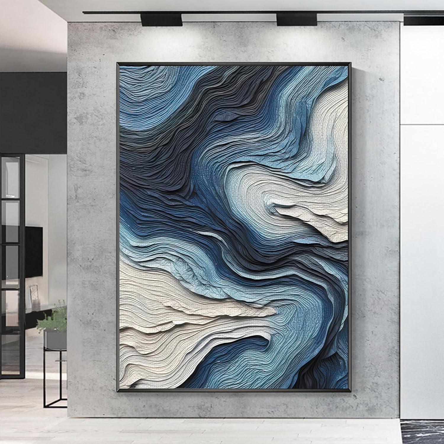 Amazon.com: Blue Abstract Textured Wall Art Blue White Gray Painting ...