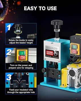 CREWORKS Automatic Electric Wire Stripping Machine, Heavy Duty Copper Cable Stripping Machine with Adjustable Feed Holes, Powered Scrap Wire Stripper for Recycling & Workshop Use (1.0-30mm)