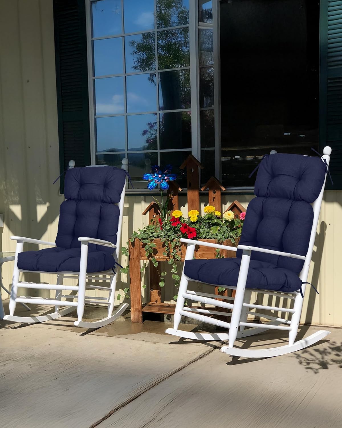 BPS 22x45x5 inch High Back Patio Tufted Chair Cushion Set of 2, Water Resistant Indoor Outdoor Seat Chair Cushions Back Patio Rocking Pads for Furniture, Dark Blue