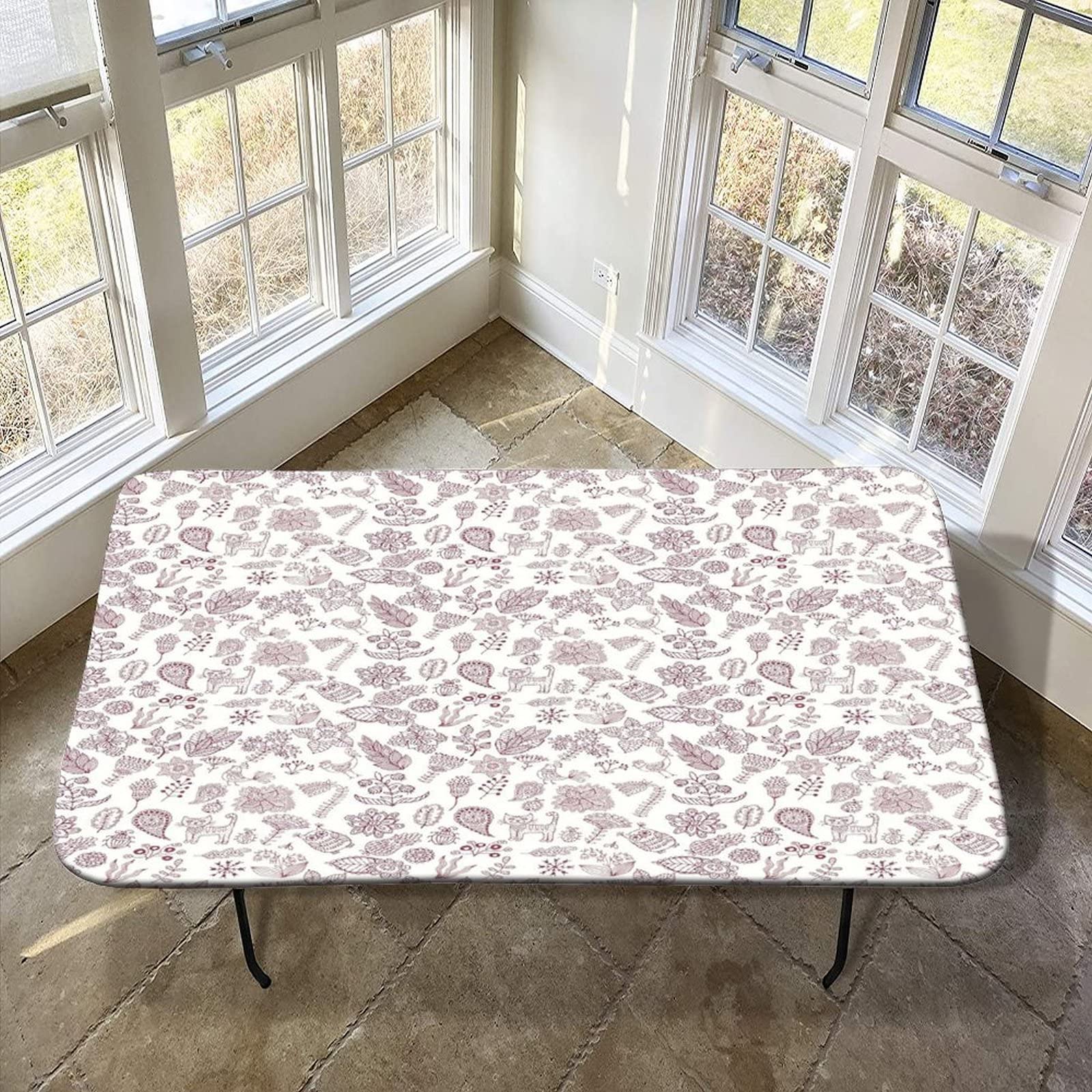 Elastic Tablecloth for 7ft Rectangle Tables, Polyester Fitted Table Covers with Playroom Design, 30