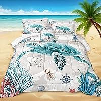 Vista 37 de Bedbay Juego de edredón de playa tamaño King, juego de ropa de cama costera de 3 piezas con diseño de concha de mar, conchas y vida marina, juego