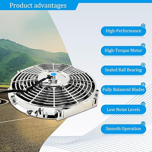 Vista 65 de Juego de 2 radiadores eléctricos de 12 V 80 W, ventilador delgado universal de 7 pulgadas, color negro, 12 V, 80 W