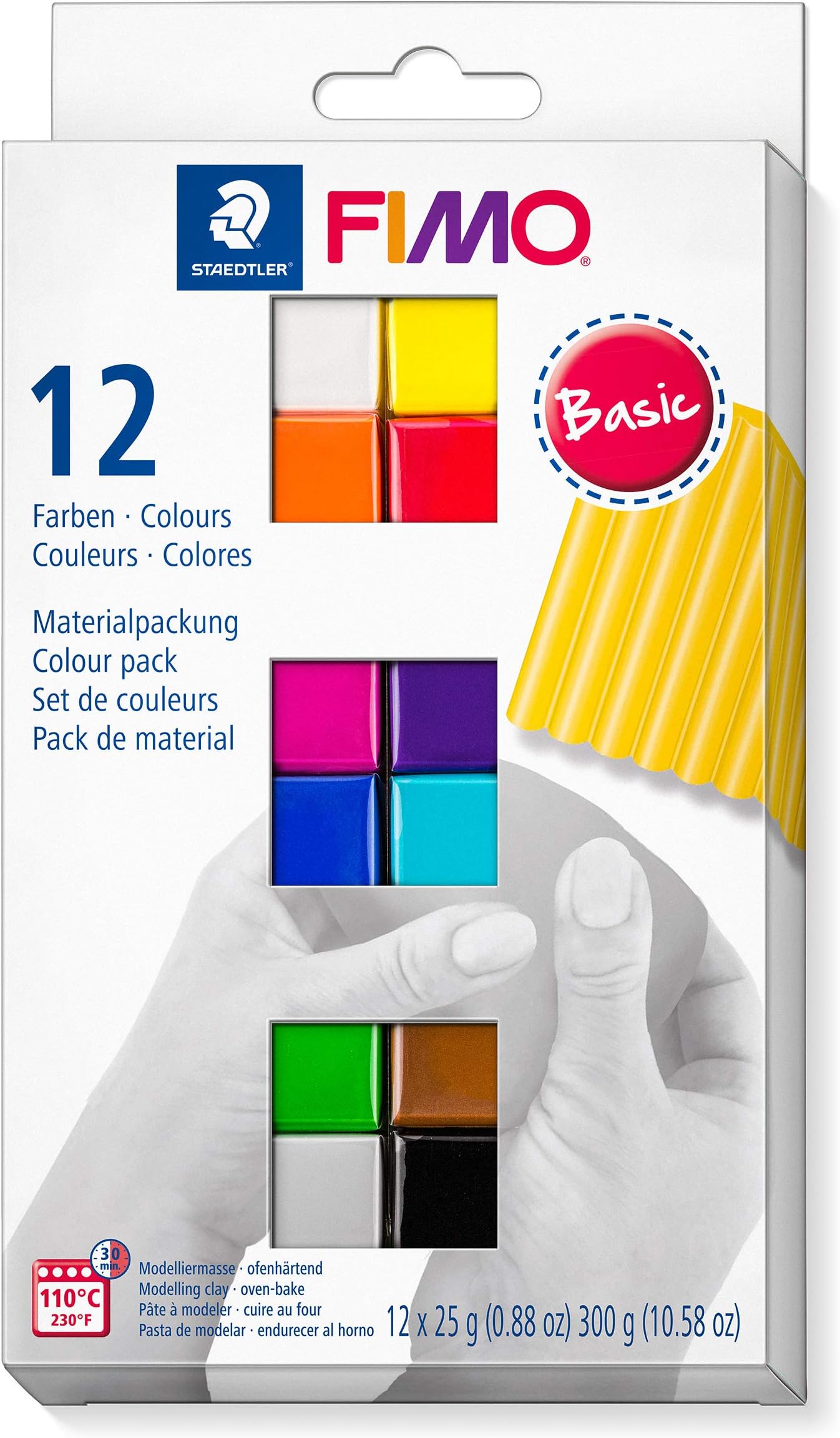 8023 C12-1 FIMO Soft Oven Hardening Polymer Modelling Clay - Basic Assorted Colours (Pack of 12 x 25g Blocks)