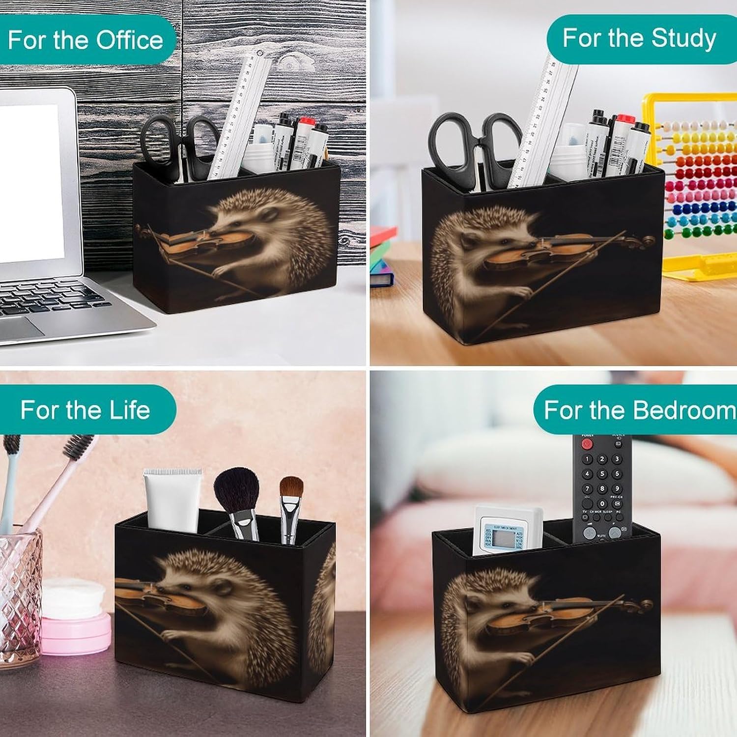 PU Leather Pen Holder 2 Slots Music Violin Desk Organizer image 4