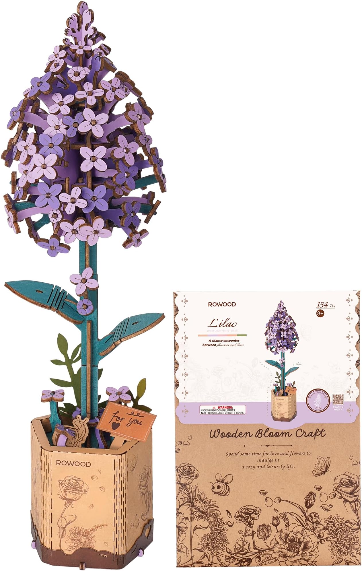 ROWOOD 3D Puzzle DIY Wooden Flower, Artificial Flowers Model Kits to be Assembled, Craft Set for Adults, Best Home Décor and Valentine Toy Gift Kit