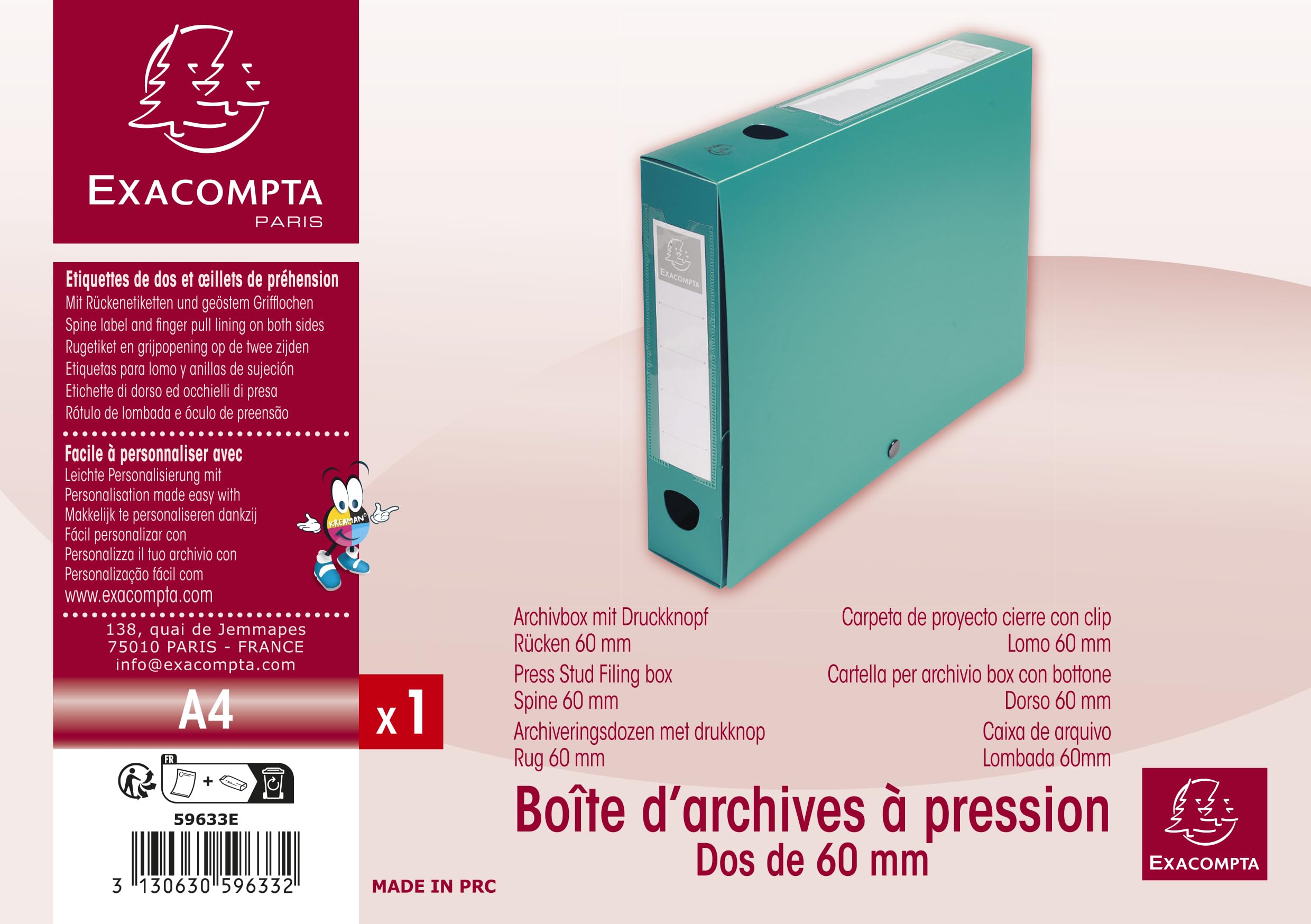 Exacompta - Ref. 59633E - 10 snap-on filing boxes 60mm back opaque 7/10th polypropylene - green, Pack of 10 - Image 3