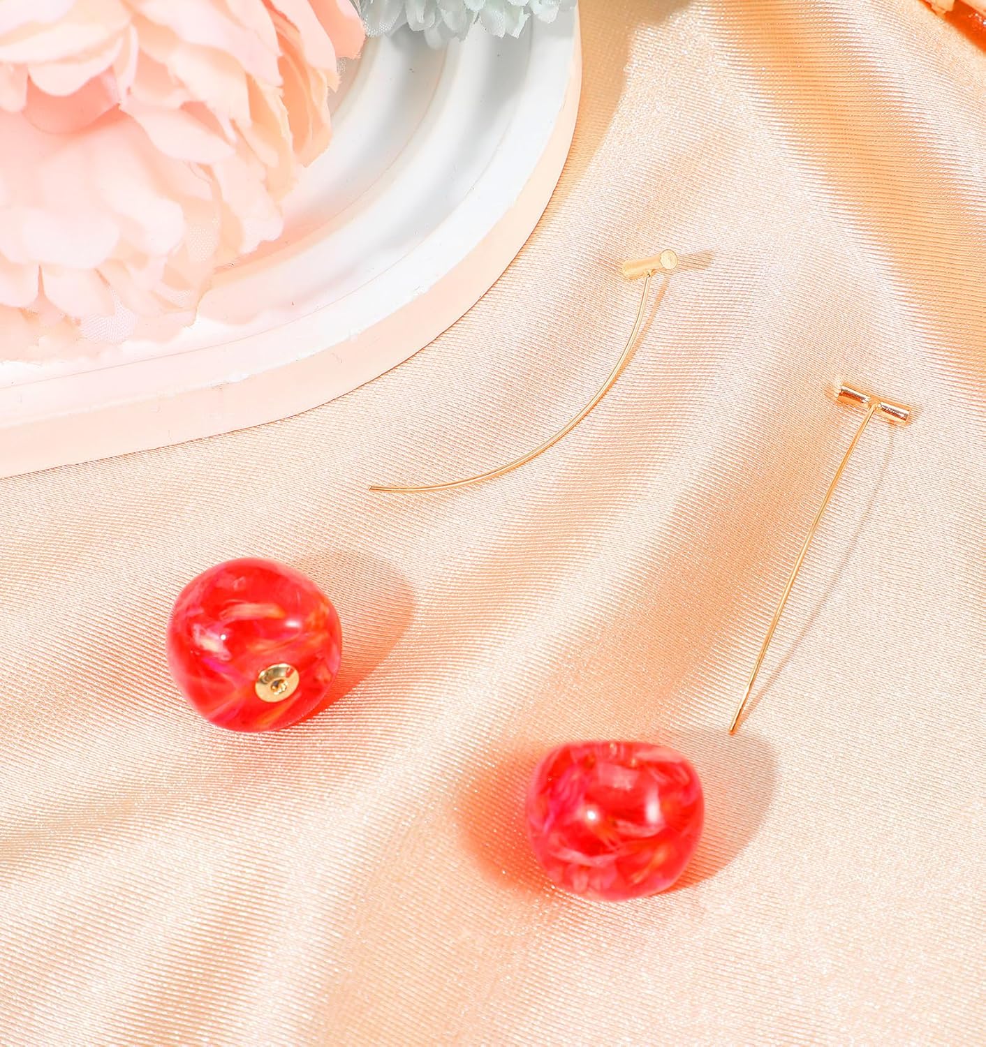Cherry Earrings for Women, Cherry Earings 3D Red Fruit Drop Dangle Earring, Gold Plated Charm Jewelry, Lightweight - Image 5