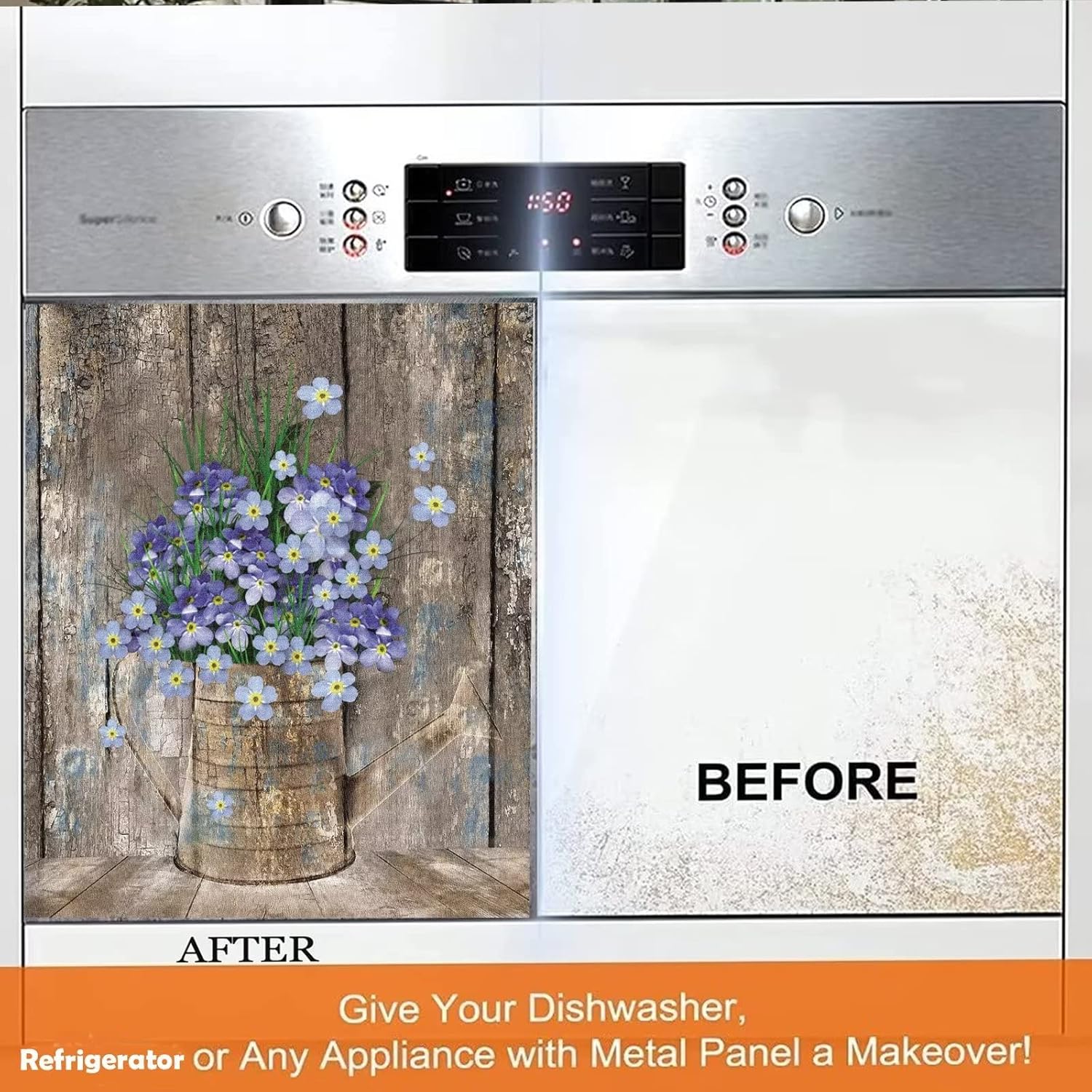 Rustic Wood Dishwasher Cover For Front,Vintage Sunflower Vase Dishwasher Magnet Cover Door Decor Farmhouse Sticker,Country Flower Dishwasher Panel Decal,Home Appliance Decal 23"x26"