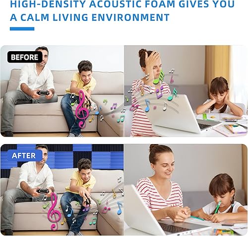 Miniatura 4 de Paquete de 56 paneles de espuma acústica  Paneles de pared acústicos de recuperación rápida de 1 x 12 x 12 pulgadas  Paneles reductores de sonido de
