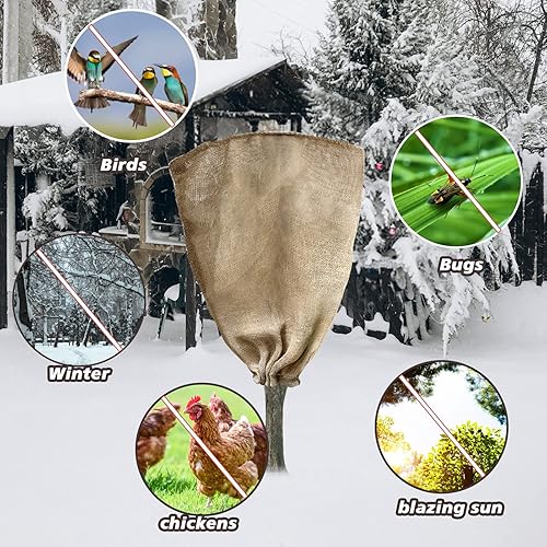 Miniatura 6 de Paquete de 2 bolsas de arpillera de invierno de 40 x 45 pulgadas cubiertas de plantas con cordón protección contra heladas manta de arbusto manta de