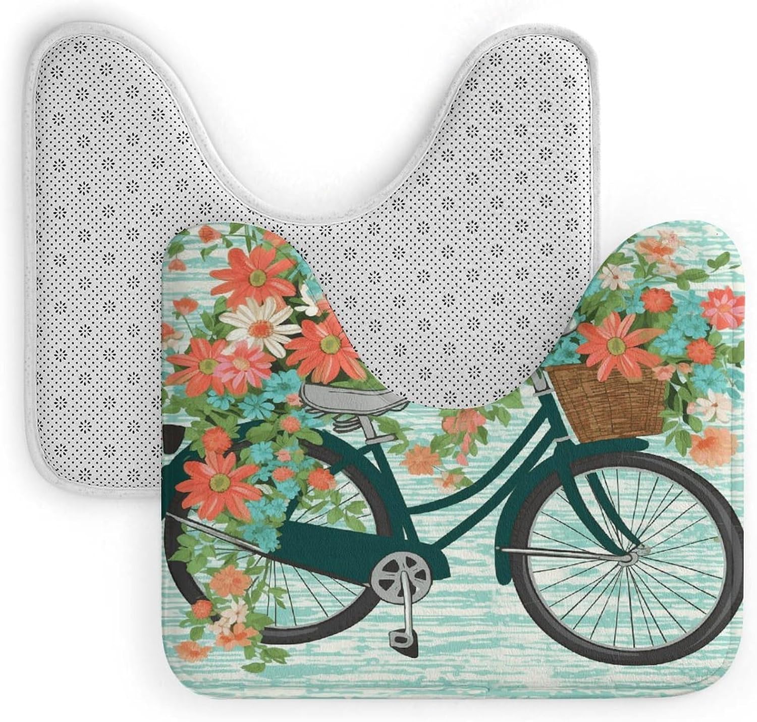 Bicycle Flower U-Shaped Toilet Rug Absorbent Bathroom Mat image 4