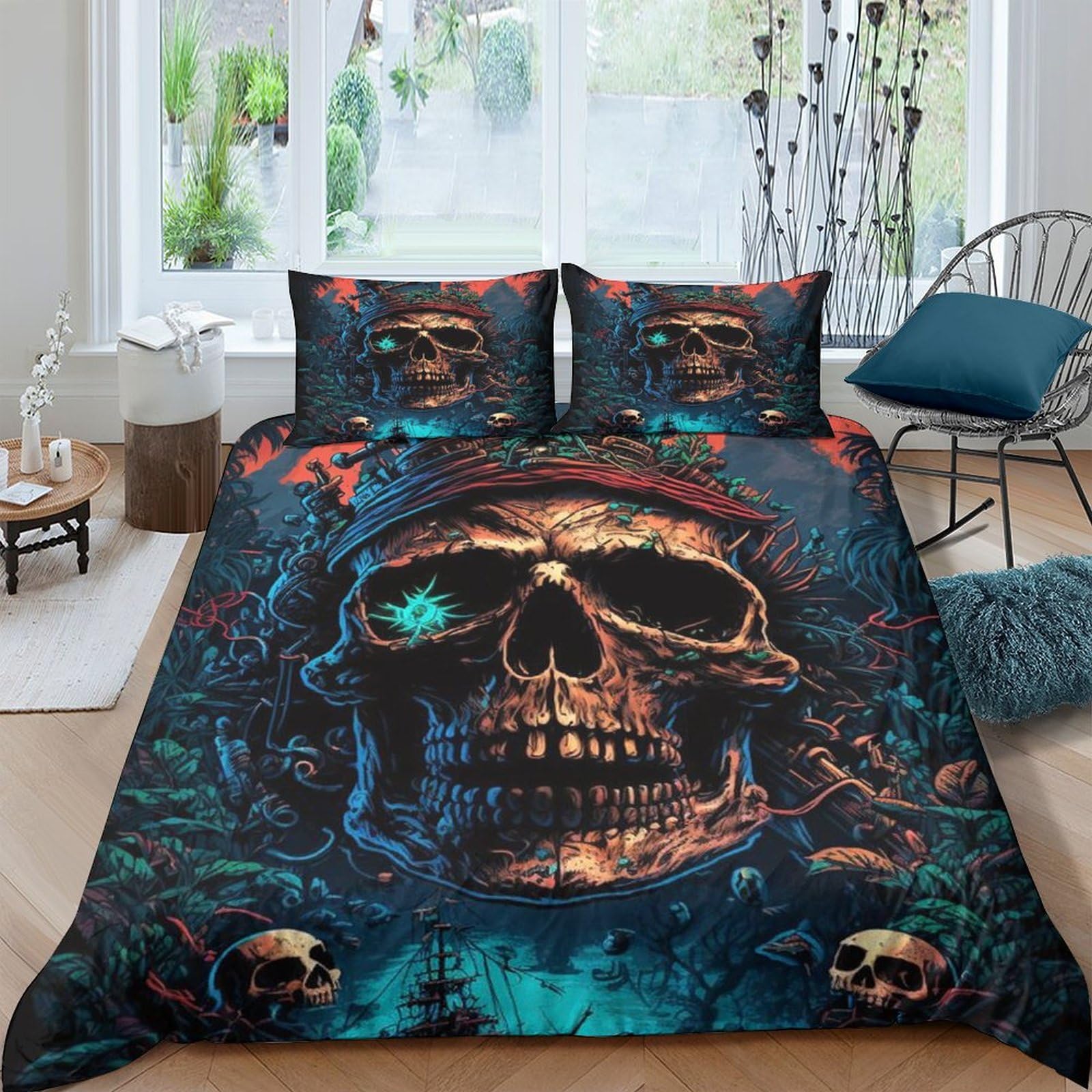 Ctjqhvkz Style-10 3D Printed Skull Art Fitted Sheet Microfiber Soft Breathable Gothic Skeleton Bed Cover For Bedroom Dorm Decor Single（135X200cm）