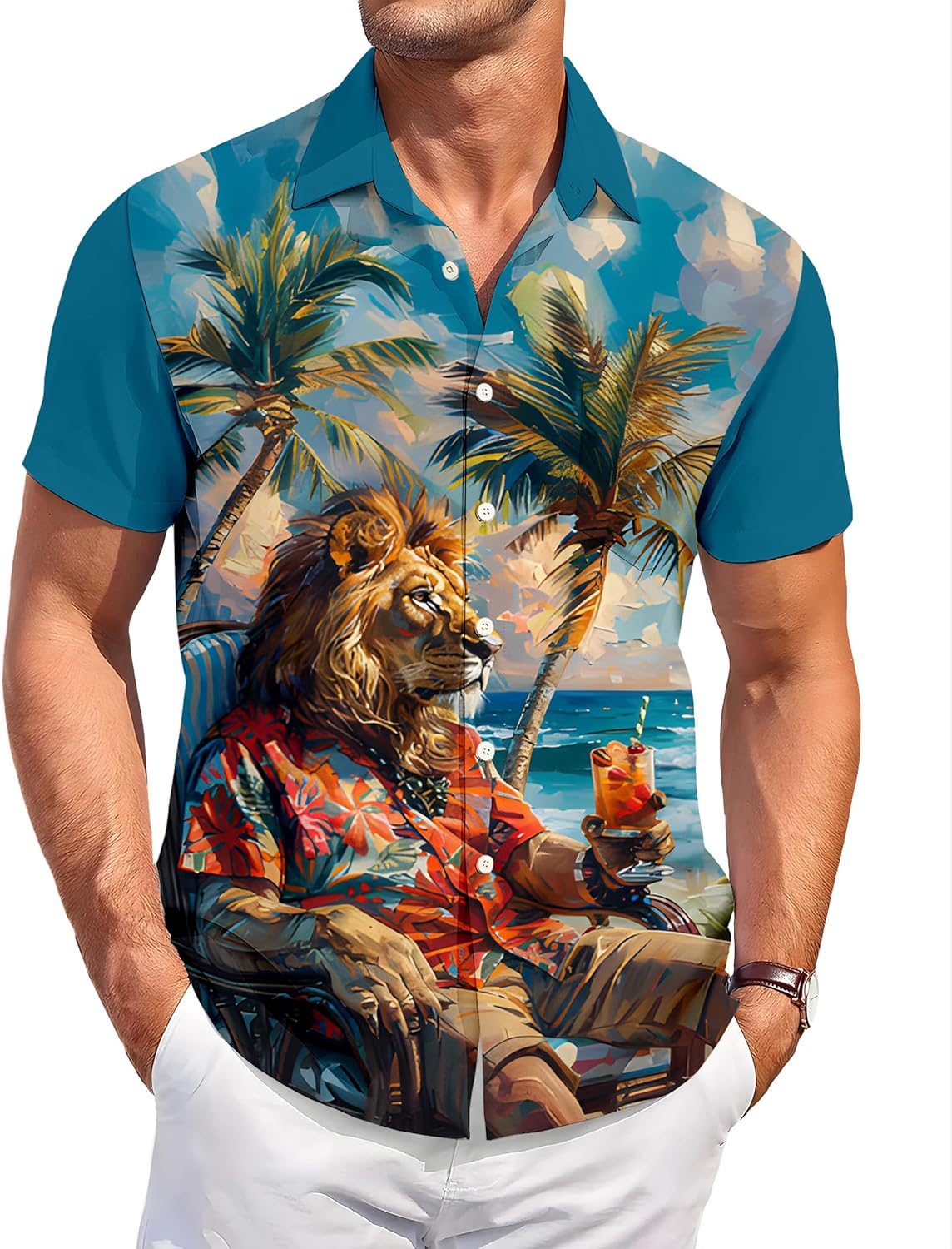 Men's Hawaiian Shirt Button Down Funny Printed Casual Short Sleeve Summer Beach Party BBQ Shirts - Image 2